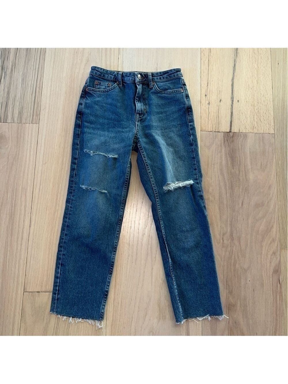 Topshop Straight Distressed Medium Wash Jeans Size 26